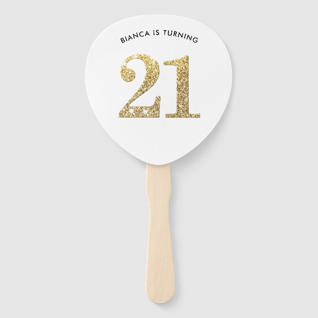 BIRTHDAY FAN modern stylish chic gold glitter 21st (Front)