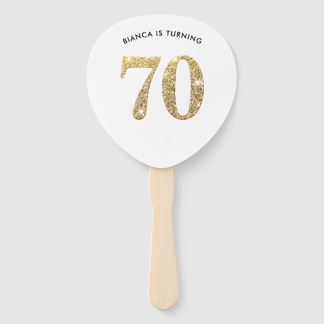 BIRTHDAY FAN modern stylish chic gold glitter 70th (Front)