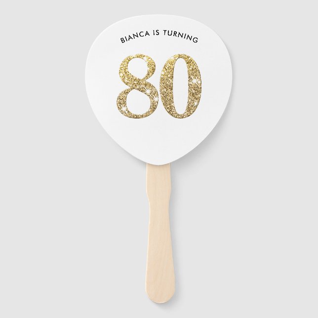 BIRTHDAY FAN modern stylish chic gold glitter 80th (Front)