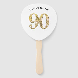 BIRTHDAY FAN modern stylish chic gold glitter 90th