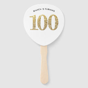 BIRTHDAY FAN modern stylish gold glitter 100th