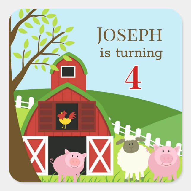 Birthday Farm Animals Age Sticker (Front)