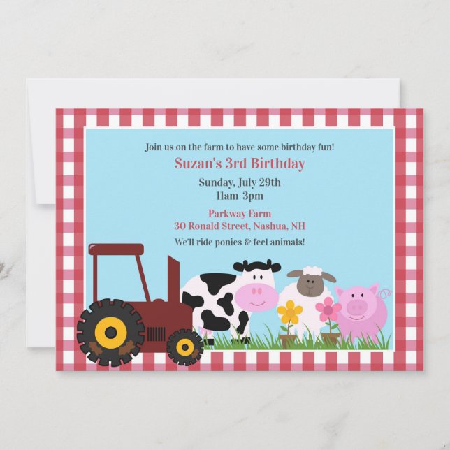 Birthday Farm Animals Flat Invitation (Front)