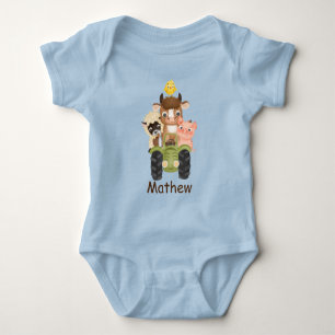 Birthday Farm animals on tractor, I’m one Baby Bodysuit