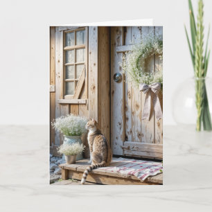 Birthday Farmhouse Cat With Baby's Breath Wreath Card