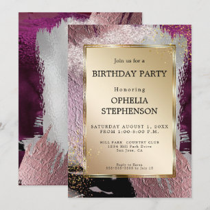 Birthday   Faux Metallic Gold Plum Merlot Strokes Invitation