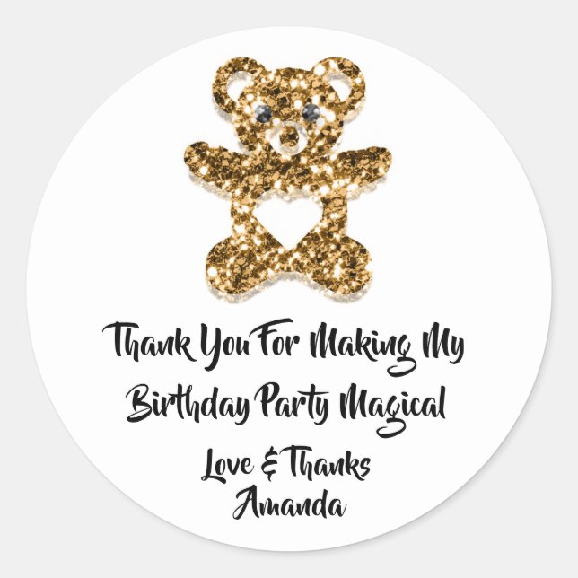  Birthday Favour Baby Shower Heart Baby Gold Bear Classic Round Sticker (Front)
