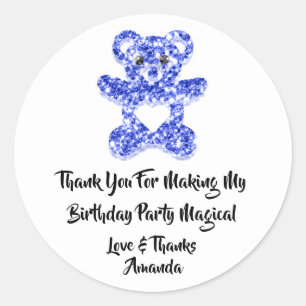 Birthday Favour Blue Heart Baby Sweet Bear Classic Round Sticker