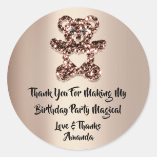 Birthday Favour Brown Heart Spark Glitter Bear    Classic Round Sticker
