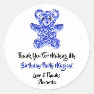 Birthday Favour Glitter Blue Sweet Bear White Classic Round Sticker