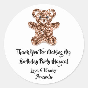  Birthday Favour Glitter Brown Sweet Bear White  Classic Round Sticker
