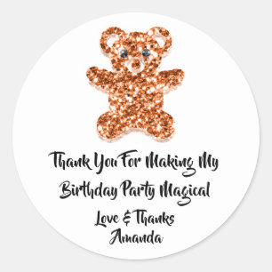  Birthday Favour Glitter Orange Sweet Bear White  Classic Round Sticker