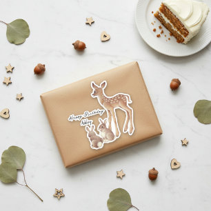 Birthday Fawn And Bunnies Sticker