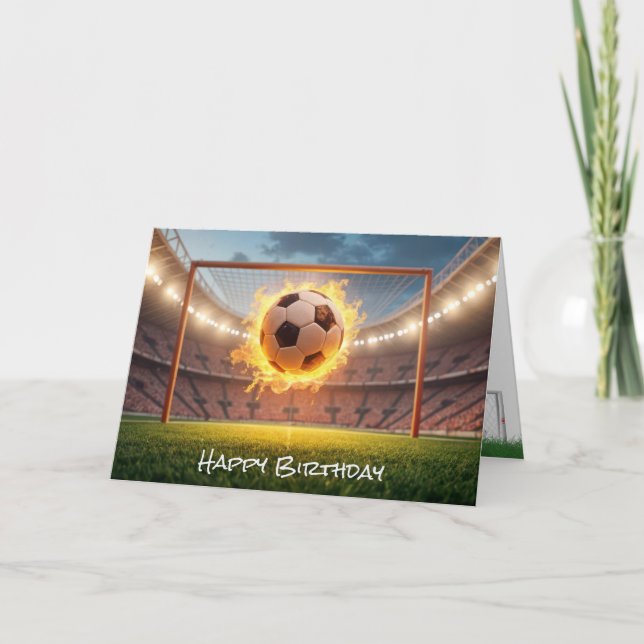 Birthday Fiery Soccer Ball Card (Front)