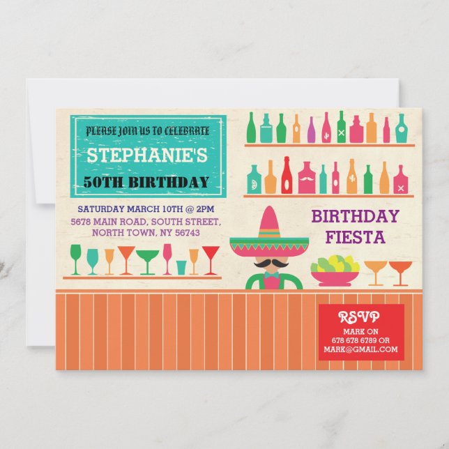 Birthday Fiesta Mexico Mexican Party Bar Invite (Front)