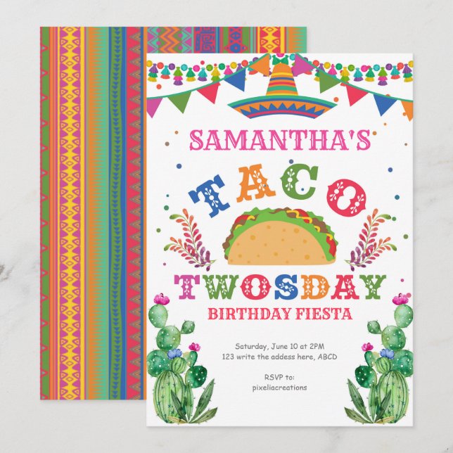 Birthday Fiesta, Taco Twosday, 2nd birthday Invitation (Front/Back)