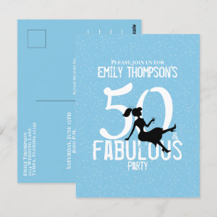 Birthday Fifty and Fabulous Modern Cocktails Blue Postcard