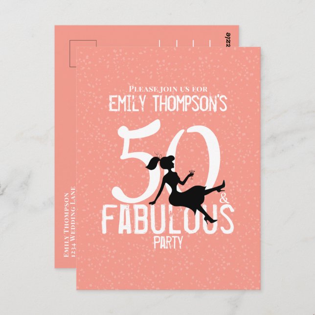 Birthday Fifty and Fabulous Modern Cocktails Postcard (Front/Back)