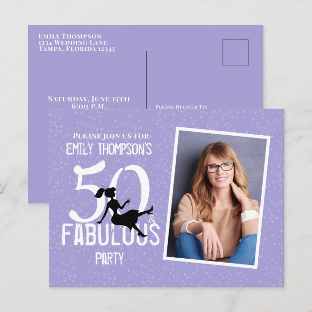 Birthday Fifty and Fabulous Modern Photo Cocktails Postcard (Front/Back)