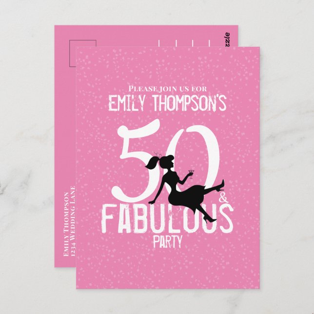 Birthday Fifty and Fabulous Stylish Cute Pink  Postcard (Front/Back)