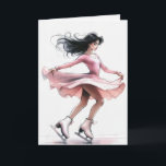Birthday Figure Skater Girl With Pink Ice Skates Card<br><div class="desc">A graceful young woman figure skater glides effortlessly,  her pink dress swirling around her.
Inside text can be changed.</div>