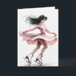 Birthday Figure Skater Girl With Pink Ice Skates Card<br><div class="desc">A graceful young woman figure skater glides effortlessly,  her pink dress swirling around her.
Inside text can be changed.</div>