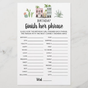 Birthday Finish Her Phrase Birthday Party game