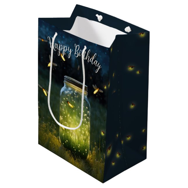 Birthday Fireflies Glowing In A Jar Medium Gift Bag (Front Angled)