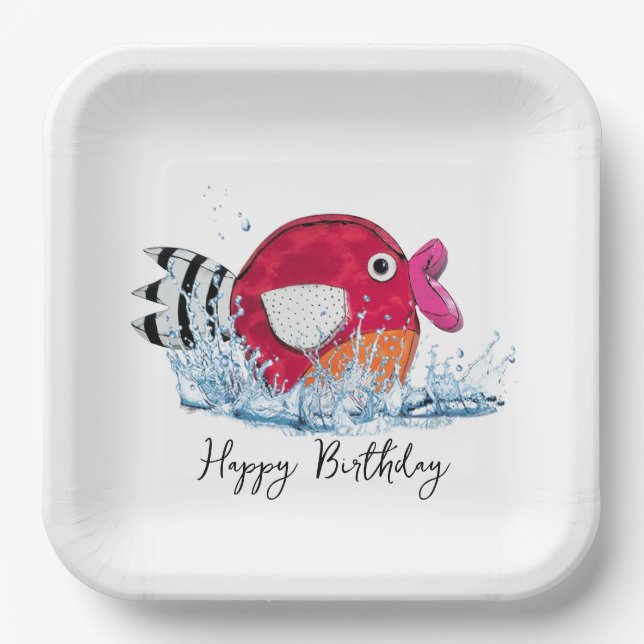 Birthday Fish In Water Paper Plate (Front)