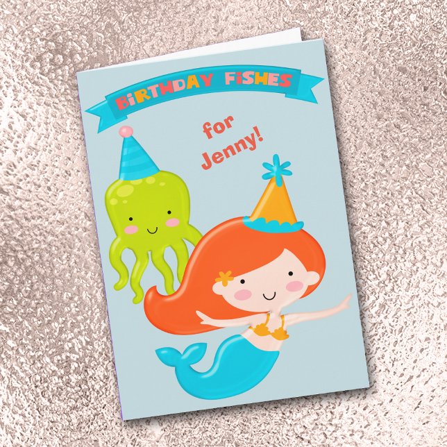 Birthday Fishes Mermaid Personalised Card (Creator Uploaded)