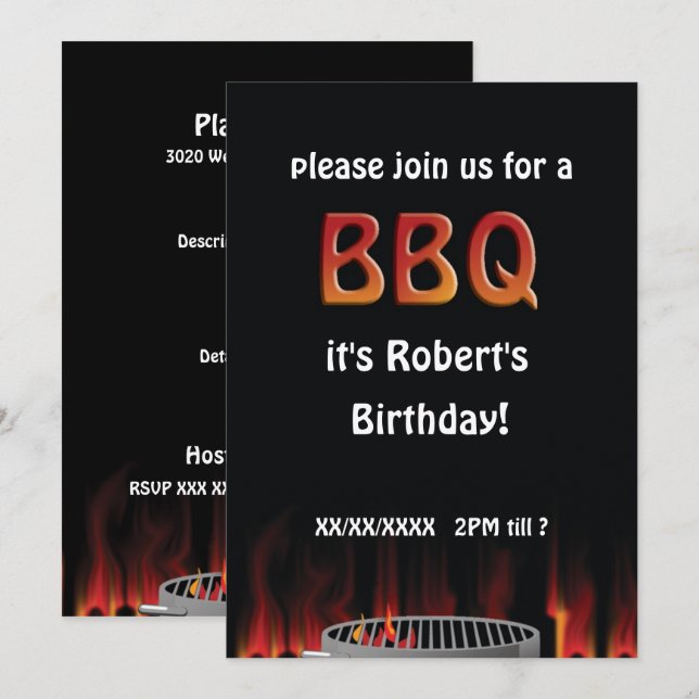 Birthday Flaming Hot BBQ Party Invitation (Front/Back)