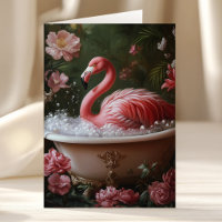 Birthday Flamingo Bathtub Floral Tropical Art
