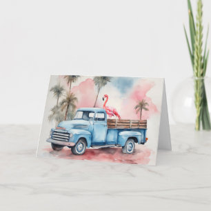 Birthday Flamingo In Retro Truck Card