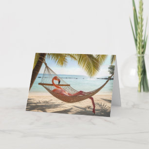 Birthday Flamingo Lounging in a Hammock Card
