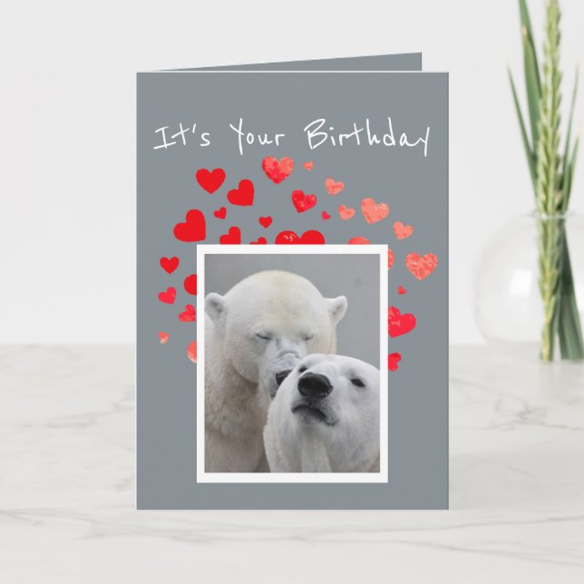 Birthday Flirty Polar Bears Cuddling Humour Card (Front)