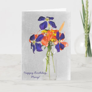 birthday-floral bouquet in retro bottle card