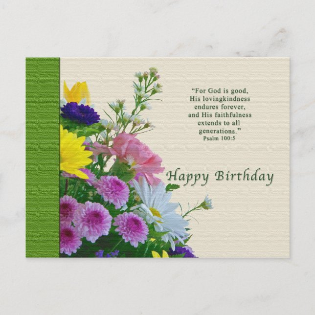 Birthday, Floral Bouquet, Religious, Postcard (Front)