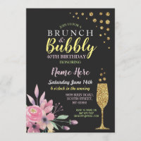 Birthday Floral Brunch & Bubbly Pink Invite