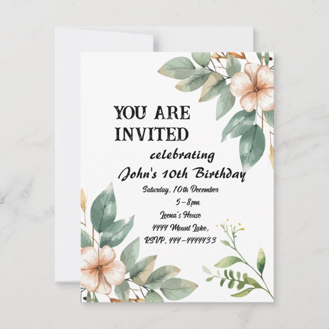 Birthday Floral Celebration Invitation (Front)