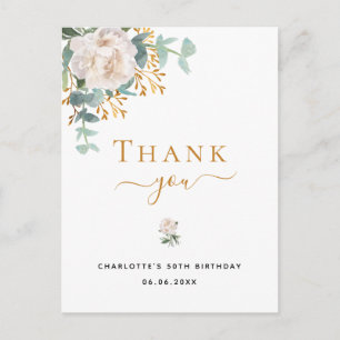 Birthday floral eucalyptus greenery thank you postcard