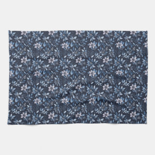 Birthday Floral In Shades of Blue and Lavender Tea Towel