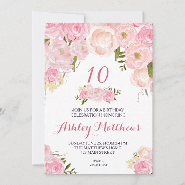 birthday Floral Invitation, Invitation (Front)