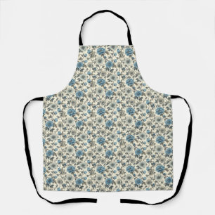Birthday Floral Pattern Blue and Beige Flowers Apron