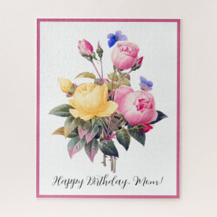 Birthday Floral Pink Yellow Roses Purple Butterfly Jigsaw Puzzle