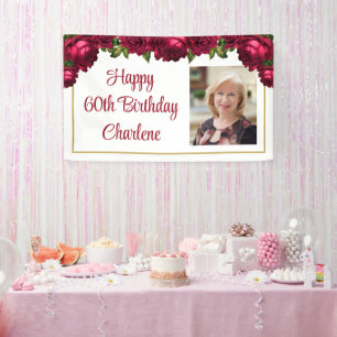 Birthday Floral Roses Photo Script Personalised Banner