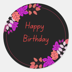 Birthday Floral Sticker - Pink Purple Flower Black