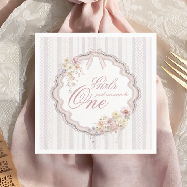 Birthday Floral Wildflower Gils Just Wanna be ONE Napkin (Creator Uploaded)