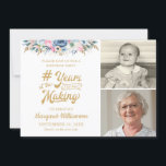 Birthday Floral YEARS IN THE MAKING 2 Photo Invitation<br><div class="desc">Invite guests to a birthday party # YEARS IN THE MAKING for any age birthday for her with these invitations featuring an editable calligraphy typography title design in gold which incorporates her age and birth year within the design, a floral bouquet border with blue, pink and white flowers accented with...</div>
