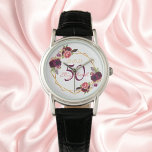 Birthday florals white geometric burgundy name watch<br><div class="desc">A gift or keepsake for a 50th or any age birthday. A chic white background with a faux gold geometric frame. Decorated with dark purple and burgundy flowers, roses and boho style feathers. Templates for a name, age and a date. Date of birth or the date of the party. The...</div>