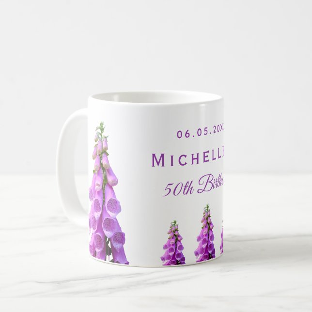 Birthday florals wildflowers pink purple coffee mug (Front Left)